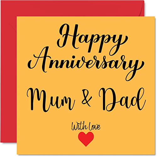 Urocza kartka rocznicowa dla mamy i taty – 'Happy Anniversary' – karta rocznicowa ślubu dla kobiet mężczyzn jej niego, 145 mm x 145 mm rocznica kartki z życzeniami dla rodziców matki mamy ojca taty