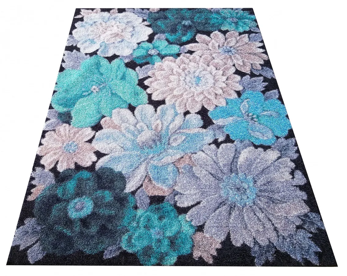 Turkusowy dywan w kwiaty W4-L36