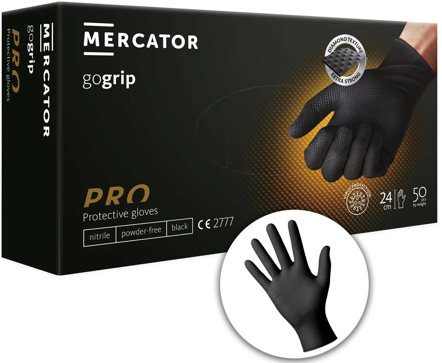 MERCATOR gogrip Black  bardzo trwałe rękawiczki nitrylowe, rozmiar XL, 50 sztuk