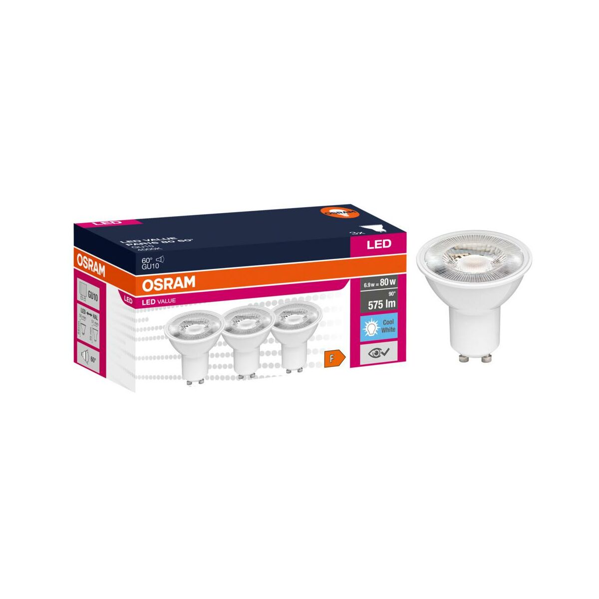Żarówka LED 3 szt. GU10 6,9 W = 80 W 575 lm Neutralna biel Osram