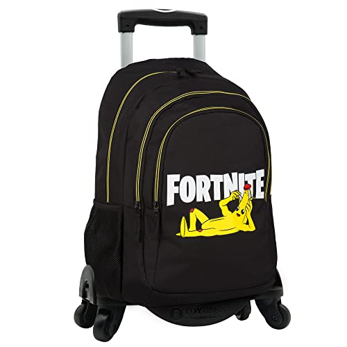 Plecak szkolny Fortnite Crazy Banana + wózek Toybags na 4 kółkach obrotowych - plecak z podwójną komorą i kieszenią przednią - kieszenie boczne i uchwyt na komputer - 42 x 32 x 20 cm - Toybags