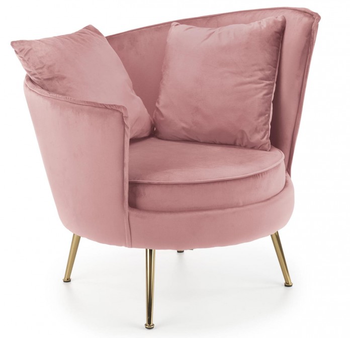 Fotel wypoczynkowy z poduszkami różowy velvet ALMOND złote nogi