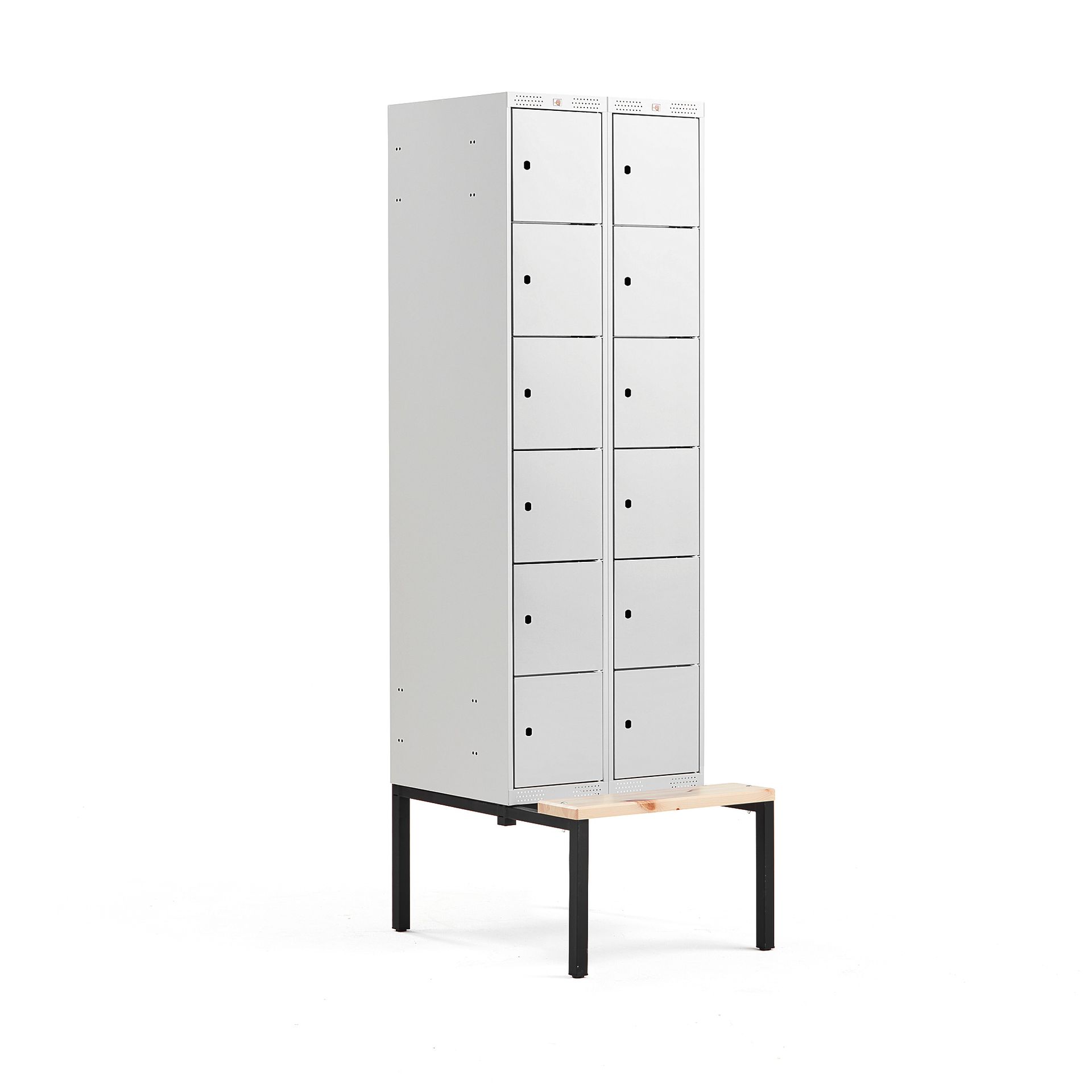 Szafa schowkowa CLASSIC, 6 schowków w pionie, z ławeczką, 2 moduły, 2120x600x550 mm, szary