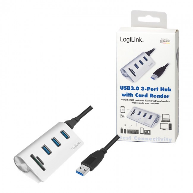 Logilink Aluminiowy HUB 3xUSB3.0 z czytnikiem kart pamięci