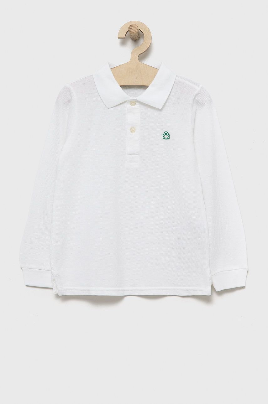 Bluzki dla chłopców - United Colors of Benetton longsleeve bawełniany dziecięcy kolor biały gładki - grafika 1