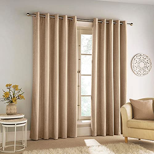 Enhanced Living Savoy 100% luksusowa zasłona zaciemniająca z czesanką z oczkami (piaskowa, szerokość 117 cm x dł. 183 cm)
