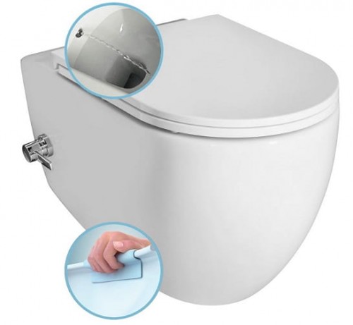 ISVEA - Miska wisząca WC biała INFINITY rimless z prysznicem bidetowym i baterią 35,5x53 cm bez deski 10NFS1001I