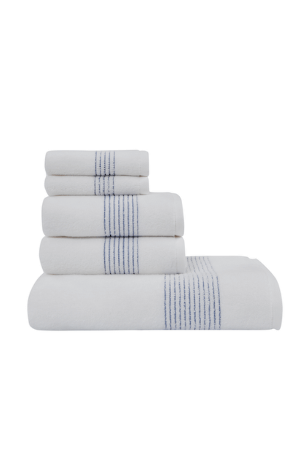 Podarunkowy zestaw ręczników AQUA, 5 szt Biały / niebieski haft Zestaw (2szt. ręcznik 33x33cm, 2szt. ręcznik 45x90cm, ręcznik 75x150cm)
