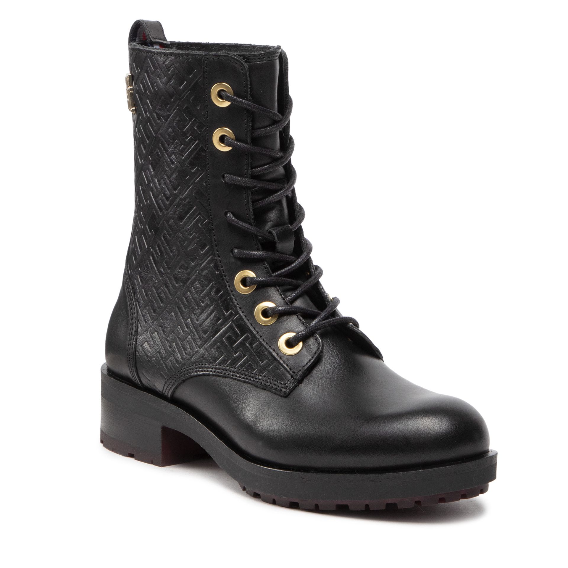 Botki TOMMY HILFIGER - Th Monogram Biker Boot FW0FW06817 Black BDS