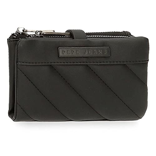 Pepe Jeans Kylie Portfel z uchwytem na karty, czarny, 14,5 x 9 x 2 cm, skóra PU, czarny/biały, portfel z uchwytem na karty, czarny/biały, Portfel z uchwytem na karty