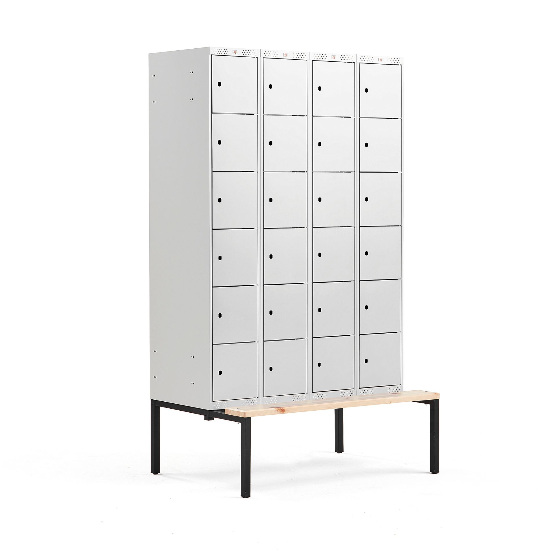 Szafa schowkowa CLASSIC, 6 schowków w pionie, z ławeczką, 4 moduły, 2120x1200x550 mm, szary