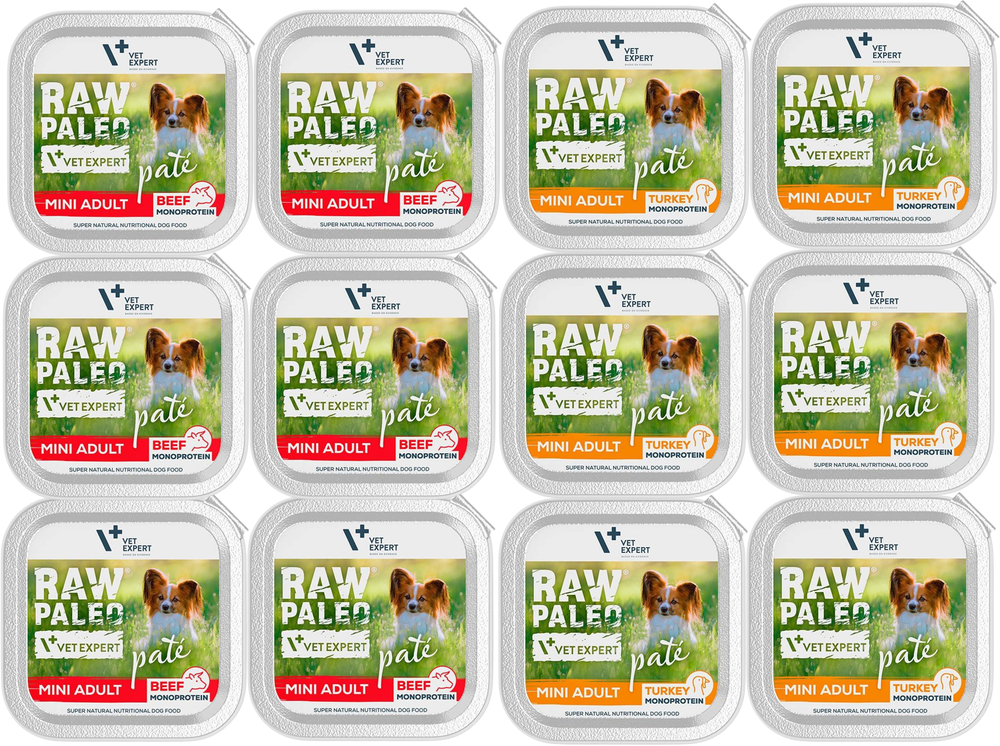 Vetexpert RAW PALEO PATE MINI Mix Wołowina+Indyk - 12x 150g