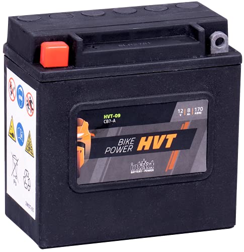 intAct Bike-Power HVT-09, CB7-A, 12V 8 Ah, 170 A (EN), Odporny na wibracje i wytrzymały akumulator motocyklowy AGM, Bezobsługowy akumulator AGM.