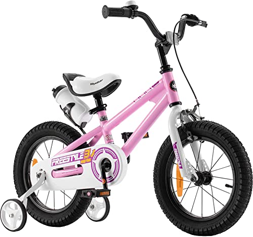 Royal Baby Freestyle rower dziecięcy, dla chłopców i dziewczynek, z hamulcem ręcznym i wstecznym, rower 14 cali, różowy
