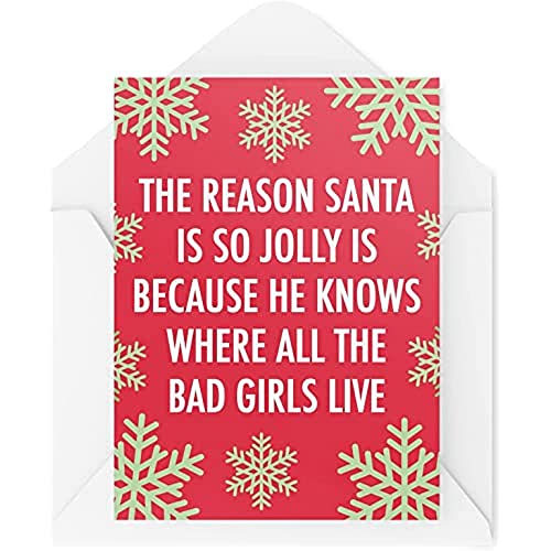 Śmieszne kartki świąteczne | kartka 'Santa Clause Is So Jolly Bad Girls' | 'For Her Him nowość żart banter dorosły świąteczny bezczelny niegrzeczny | CBH725