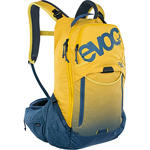 EVOC TRAIL PRO 16l plecak z ochraniaczem na jednodniowe wycieczki i jazdę po szlakach, plecak rowerowy (plecak z ochraniaczem pleców LITESHIELD PLUS, rozmiar: S/M), Curry/Denim