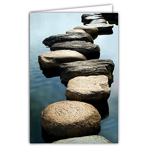 Afie 68-4013 Biała mapa wewnętrzna z kopertą - Ścieżka Kamienie na wodzie Zen Medytacja Ogród Odpoczynek Pozytywne Energie Siły Przyrody Dla Ciebie Dziękujemy życzliwa Odwaga Szczere Kondolencje