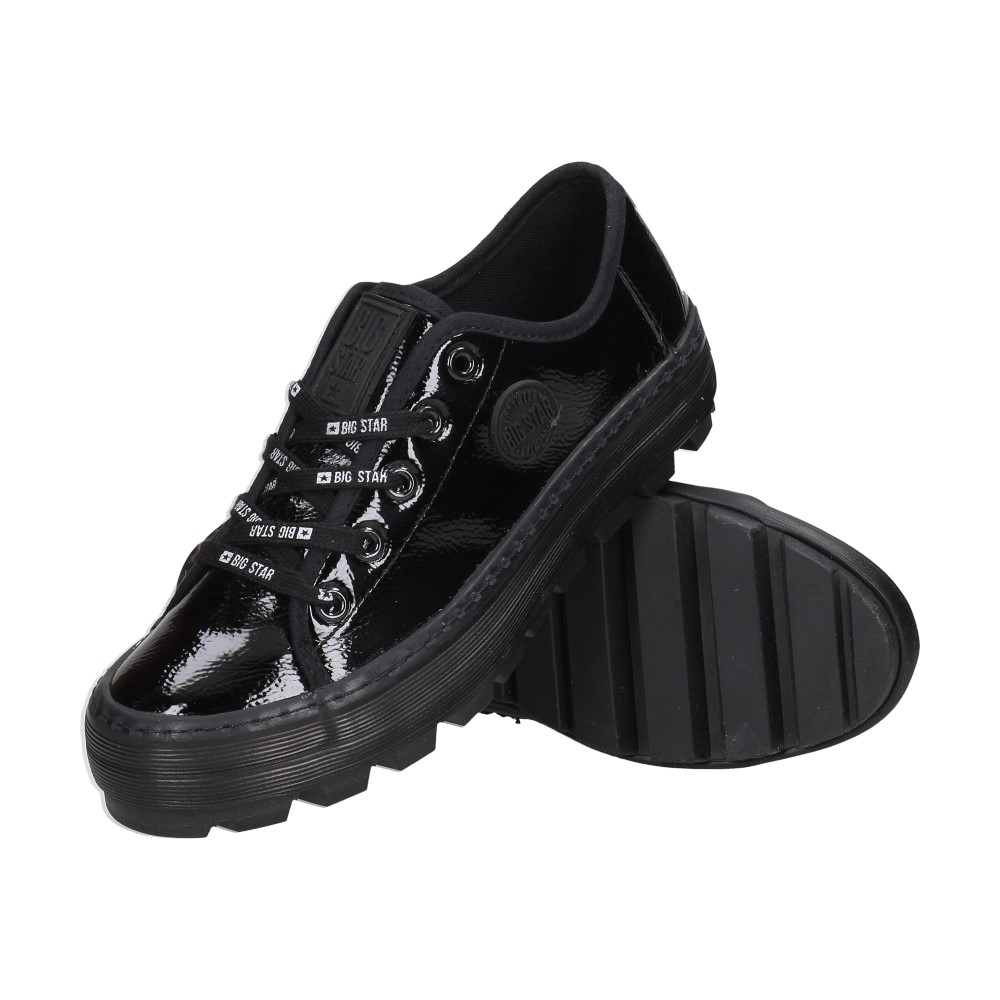 Czarne niskie lakierowane trampki damskie na traperze BIG STAR KK27404