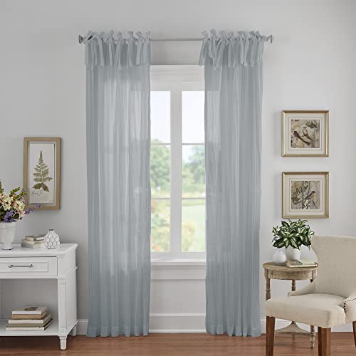 Elrene Home Fashions Rozgnieciona półprzezroczysta regulowana wiązana góra pojedyncza zasłona okienna, 132 cm x 240 cm (1, miękki niebieski