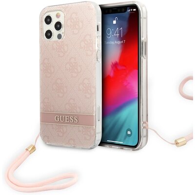 Etui Guess do iPhone 12/12 Pro różowy hardcase 4G Print Strap