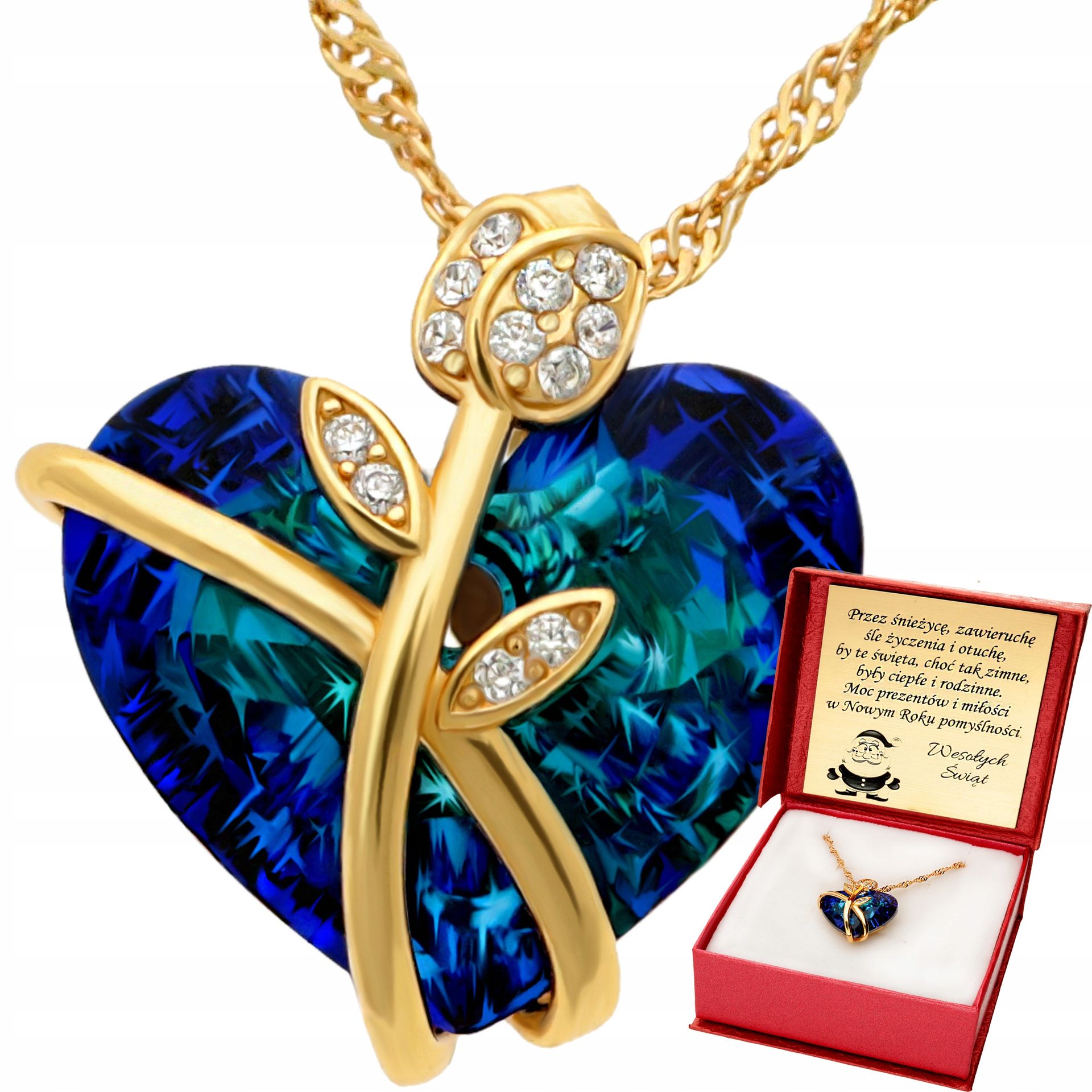 Złoty Naszyjnik Swarovski Róża Serce Zawieszka 925