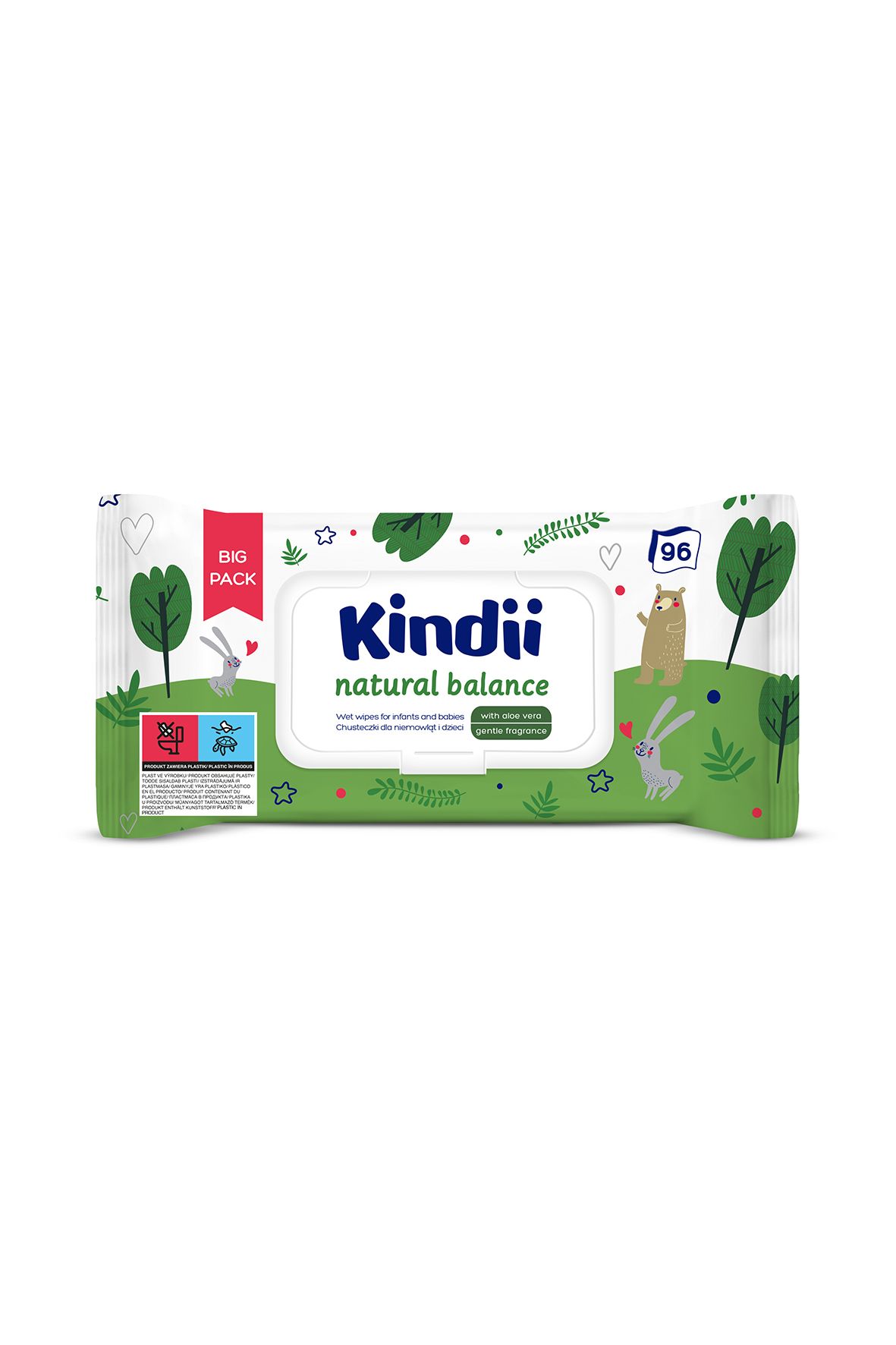 Chusteczki dla niemowląt i dzieci Kindii Natural Balance 96 szt. pop-up