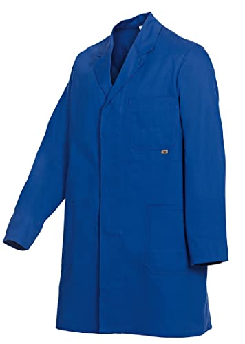 BP 1310-150-13-60/62 płaszcz roboczy, długość 3/4 (96 cm), ukryty pasek na zatrzask, 230,00 g/m² czysta bawełna, królewski niebieski, 60/62