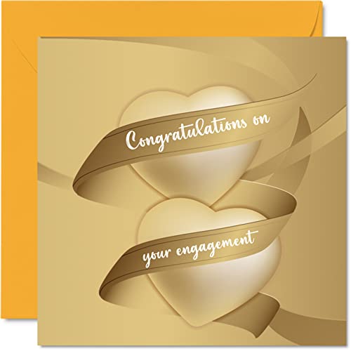 Kartki zaręczynowe dla par - złote serca - gratulacje prezenty zaręczynowe z okazji zaręczyn, kartka gratulacje dobrze wykonana, 145 mm x 145 mm kartki z życzeniami ślubnymi dla par narzeczonej