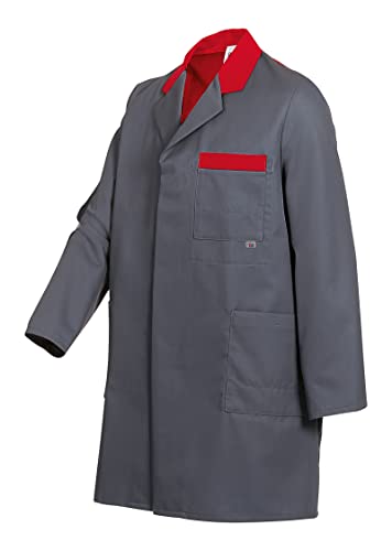 BP 1484-700-53-60/62 płaszcz roboczy, długość 3/4 (96 cm), ukryty pasek na zatrzask, 215,00 g/m², wzmocniona bawełna, ciemnoszara/czerwona,60/62