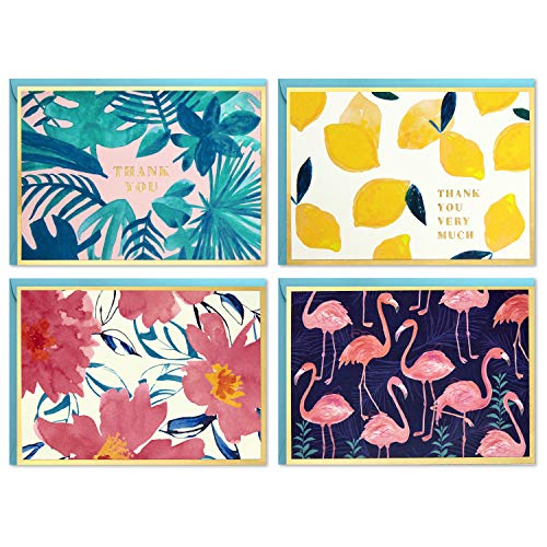 Hallmark Zestaw kartek z podziękowaniami i pustymi kartami (cztery różne tropikalne wzory, 40 kartek na notatki i kopert)
