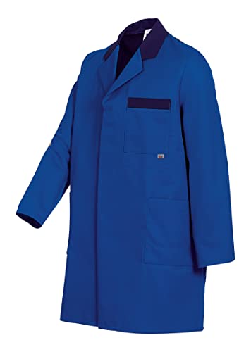 BP 1484-700-113-52/54 płaszcz roboczy, długość 3/4 (96 cm), ukryta taśma na zatrzask, 215,00 g/m², wzmocniona bawełna, królewski niebieski/ciemnoniebieski, 52/54