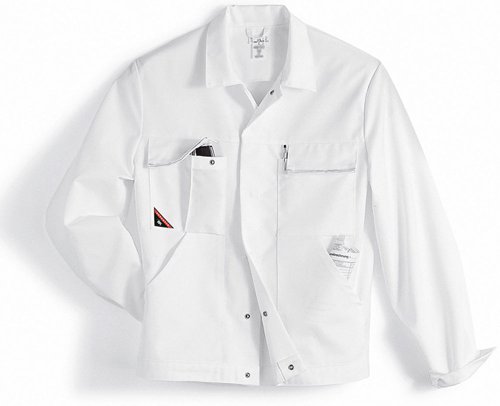 BP 1602-559-21-48/50l kurtka robocza, ukryty pasek na zatrzask i kieszenie, mieszanka materiału 245,00 g/m², kolor biały, 48/50 l