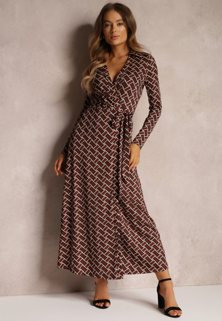 Ciemnobrązowa Sukienka Kopertowa Veaehuas