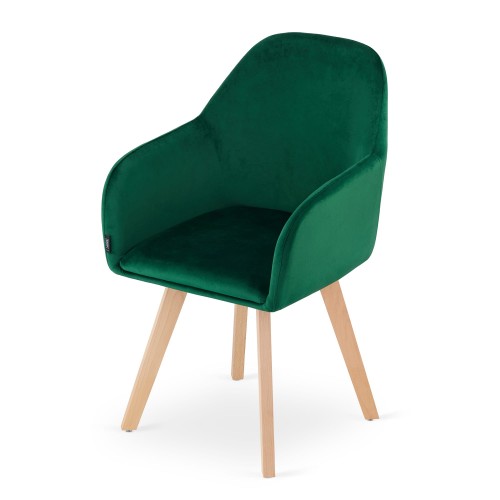 KRZESŁO MOKA CIEMNA ZIELEŃ DREWNIANE NOGI AKSAMIT ZESTAW 2 SZTUKI