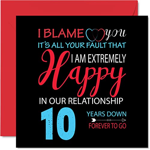Zabawna blaszana kartka rocznicowa dla męża żony - 'Your Fault I'm Niezwykle Happy 10th Wedding Anniversar' kartka z życzeniami dla partnera, 145 mm x 145 mm na dziesiąte rocznice