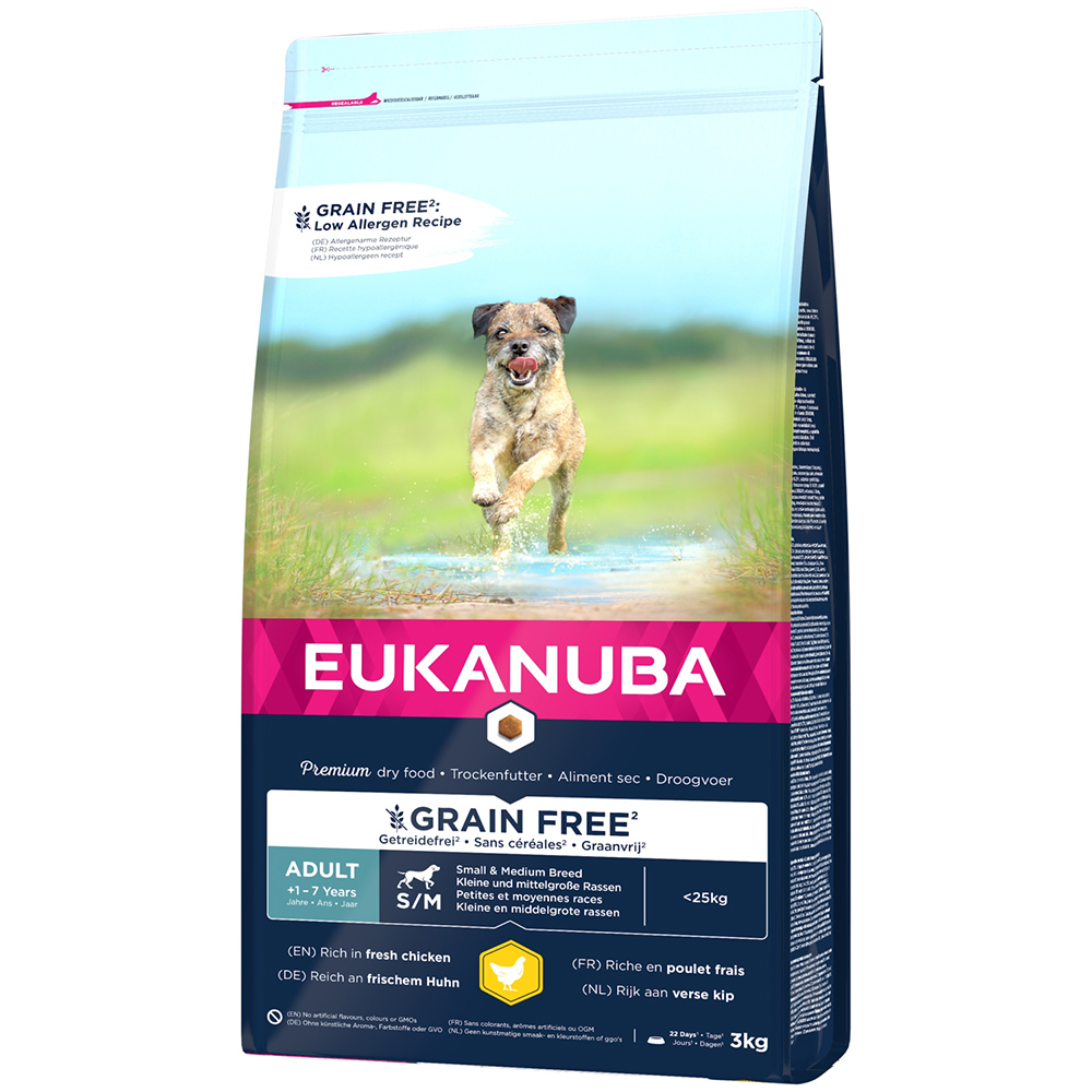 Eukanuba Grain Free Adult Small / Medium Breed, kurczak - 3 kg