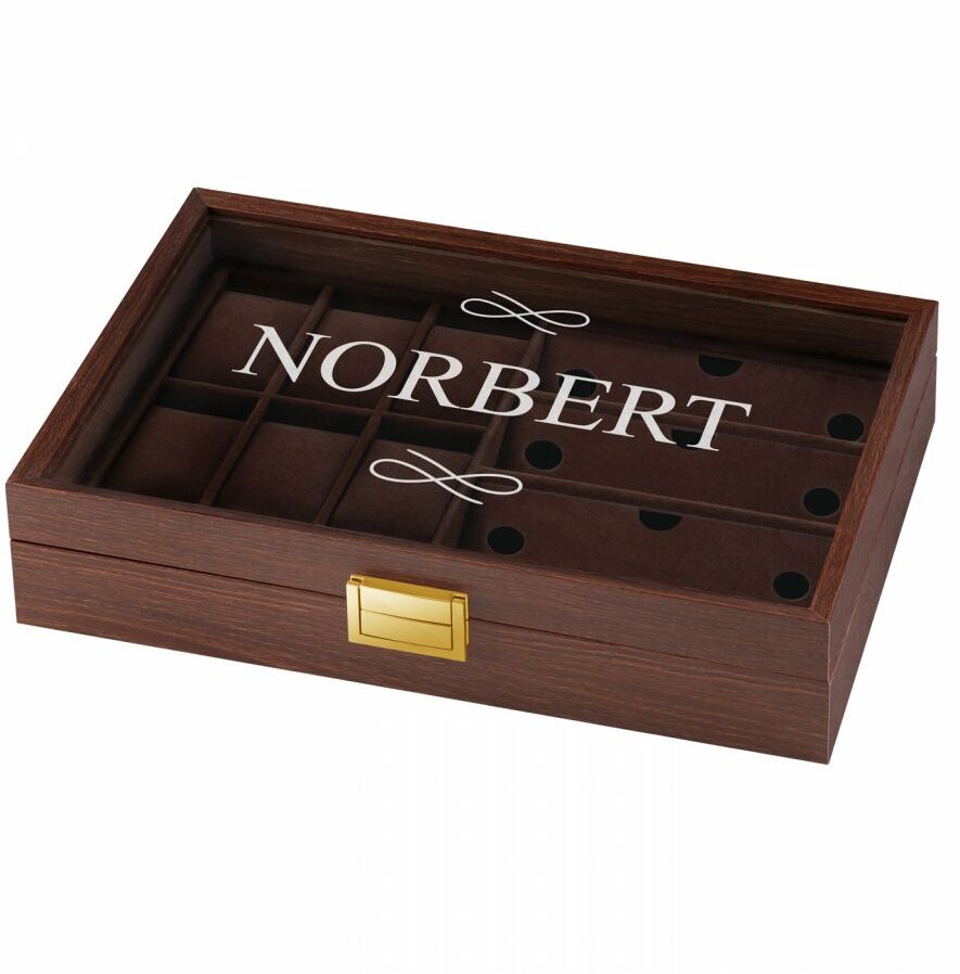 Szkatułka brązowa na zegarki i okulary z grawerem dla niego na i
