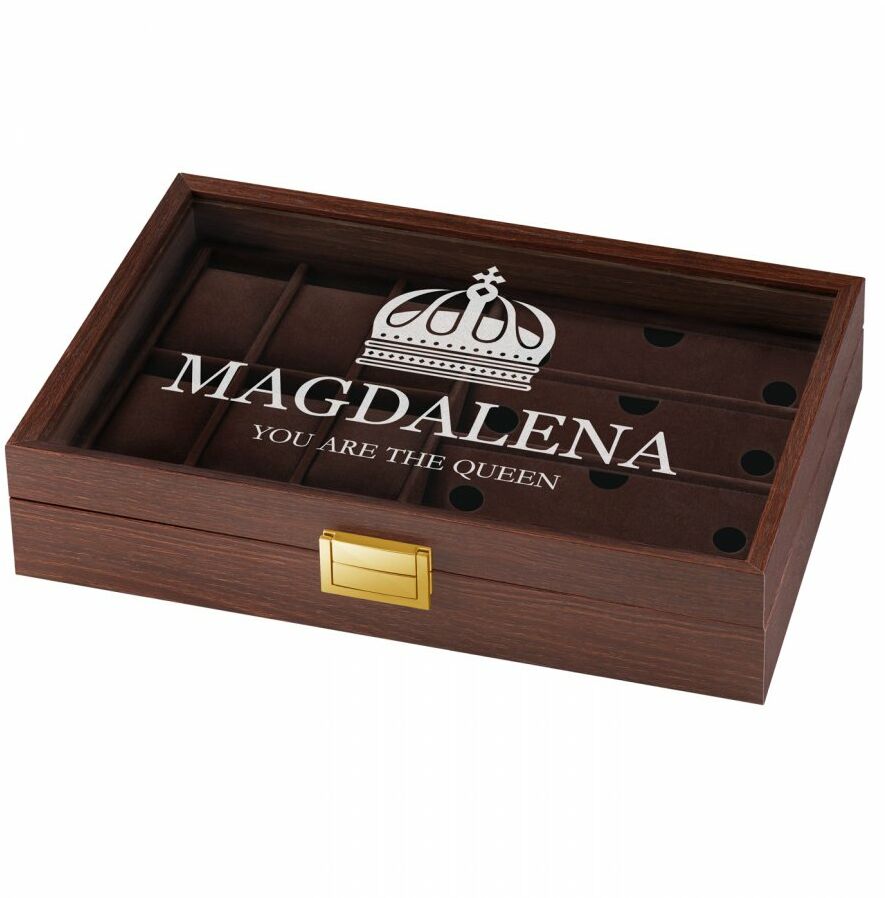 Szkatułka brązowa na zegarki i okulary z grawerem dla niej na imieniny