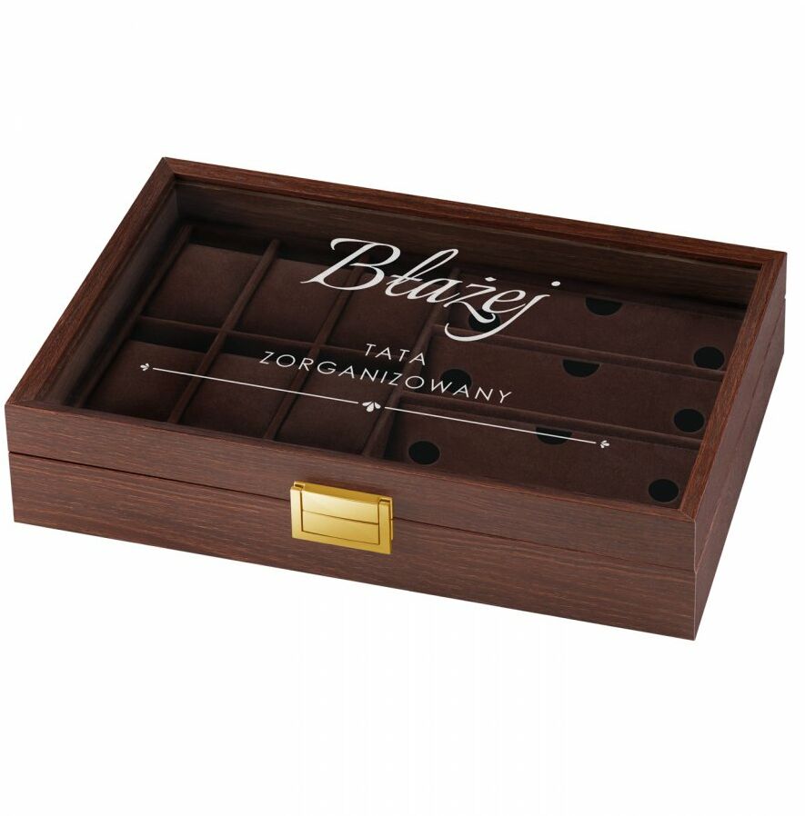 Szkatułka brązowa na zegarki i okulary z grawerem dla taty