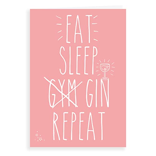 Humor zabawna kartka urodzinowa 'Eat Sleep Gin Repeat' - 18 x 12,7 cm - Regal Publishing