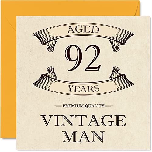 Kartki urodzinowe w stylu vintage dla mężczyzn w wieku 92 lat - zabawna kartka urodzinowa dla dziadka, taty, męża, wujka, brata, dziadka, kartki okolicznościowe 145 mm x 145 mm, kartka urodzinowa 92