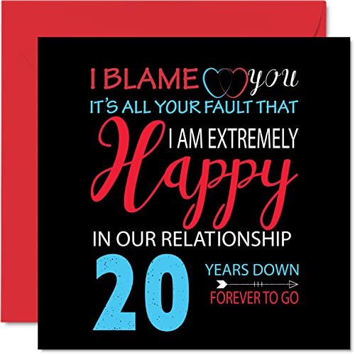 Zabawna chińska kartka rocznicowa dla męża żony - 'Your Fault I'm Niezwykle Happy 20th Wedding Anniversar' kartka z życzeniami dla partnera, 145 mm x 145 mm na dwudzieste rocznice