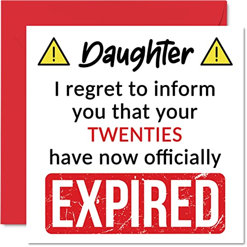 Śmieszne kartki na 30. urodziny dla córki – 'Your Twenties Have Expired' – kartka urodzinowa dla córki od mamy taty rodziców, 145 mm x 145 mm żart humor kartki okolicznościowe na urodziny prezent