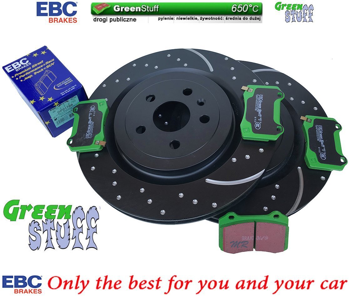 Tylne klocki GreenStuff + NAWIERCANE NACINANE tarcze hamulcowe 365mm EBC seria GD Cadillac CTS CTS-V 6,2 V8 Supercharged