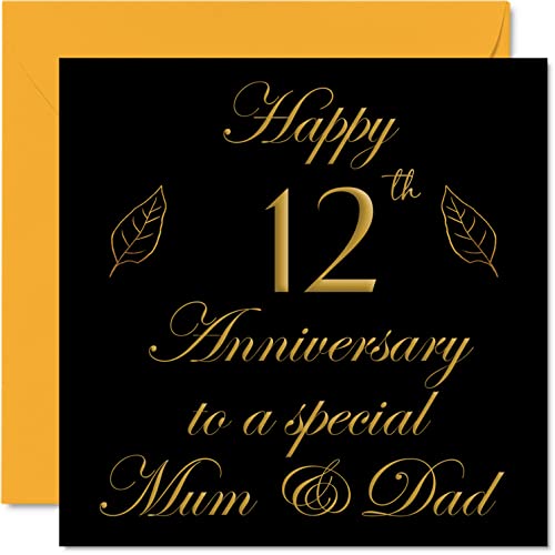 Specjalna jedwabna kartka rocznicowa dla taty mamy rodziców - specjalna mamy i taty - kartka z okazji 12. rocznicy ślubu od syna córki rodziny, 145 mm x 145 mm kartki z życzeniami na dwunastą rocznicę