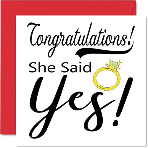 Karty zaręczynowe dla par - 'She Said Yes - 'Congratulations' prezenty zaręczynowe, kartka z życzeniami dla par narzeczonych, 145 mm x 145 mm kartki z życzeniami ślubnymi dla par narzeczonej