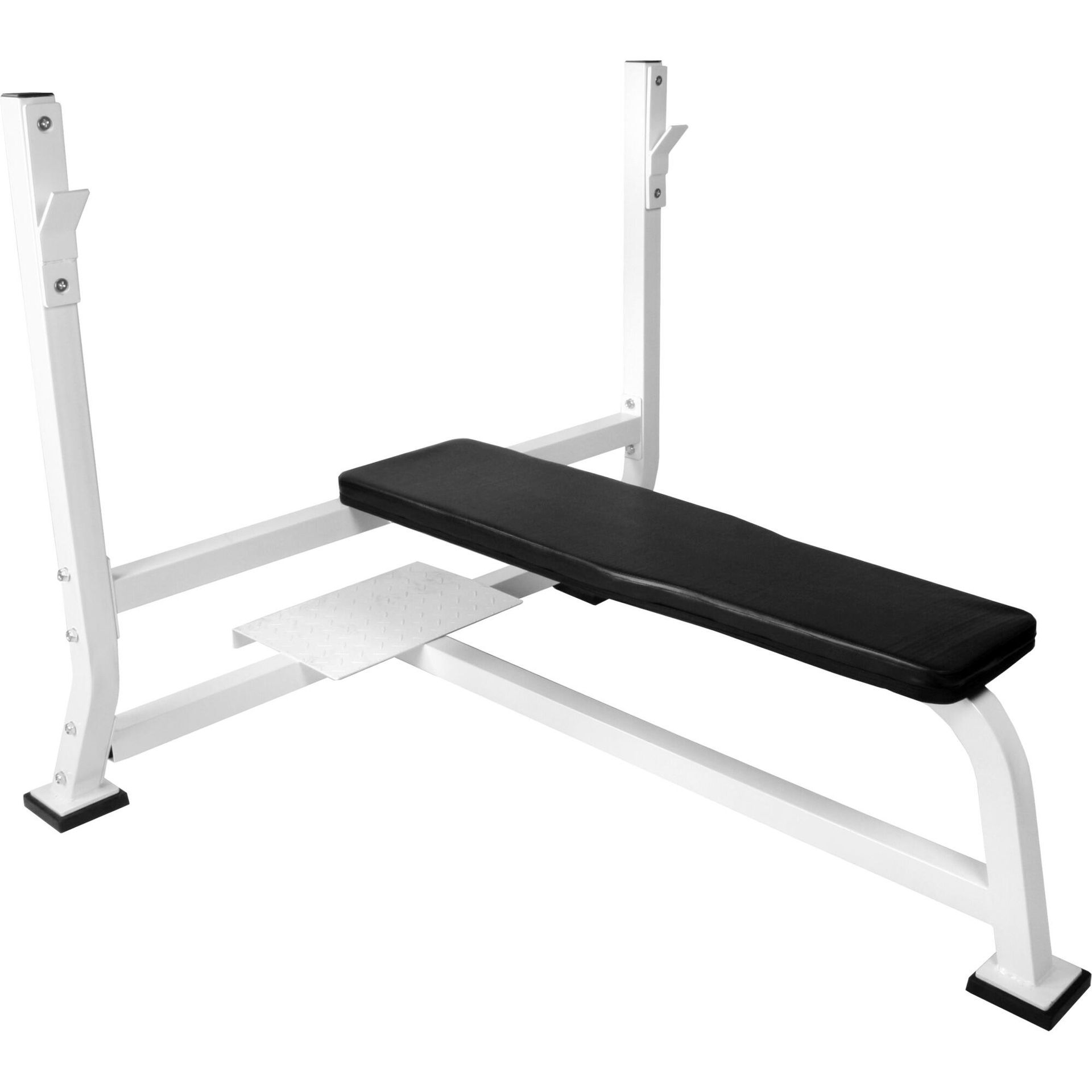 Ławka do wyciskania, szeroka, pod sztangę ze stojakiem Gorilla Sports pod sztangę trening biceps triceps