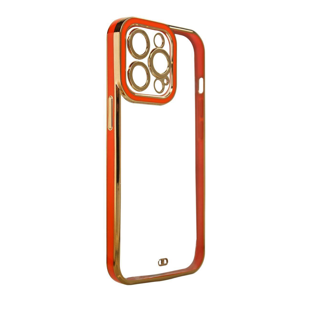 Fashion Case etui do iPhone 12 żelowy pokrowiec ze złotą ramką czerwony