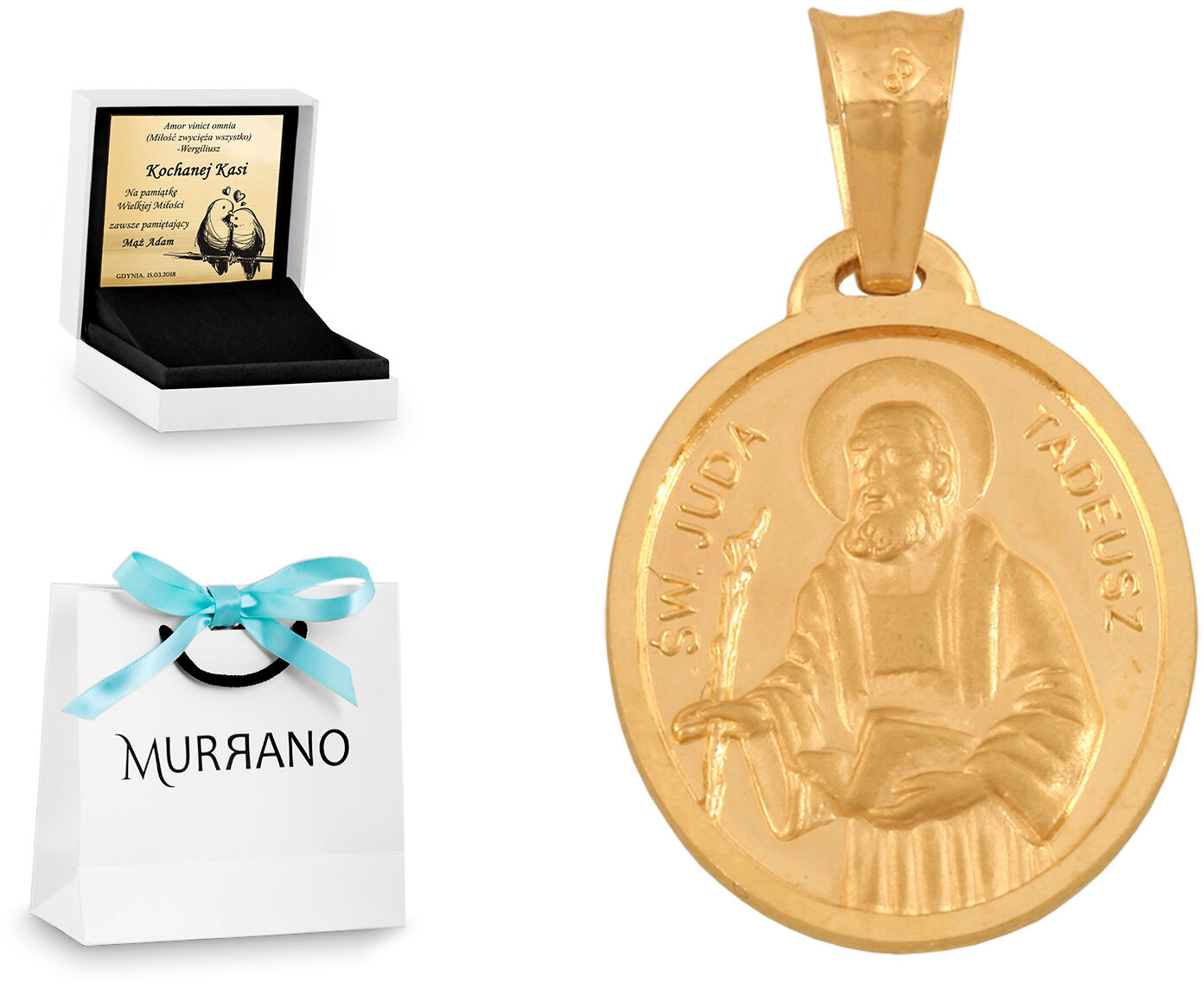 Złoty medalik 585 prezent grawer pudełko