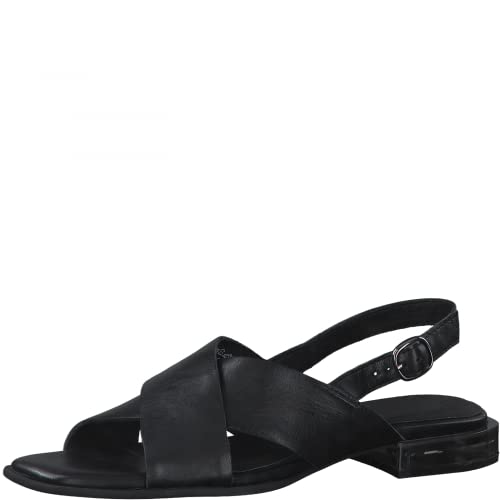 MARCO TOZZI Sandały damskie 2-28117-28, skórzane, z obcasem, czarny - Black Antic - 39 eu